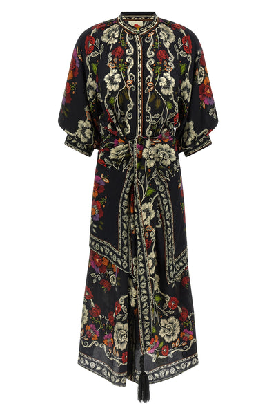 all-over rococò flowers print viscose dress