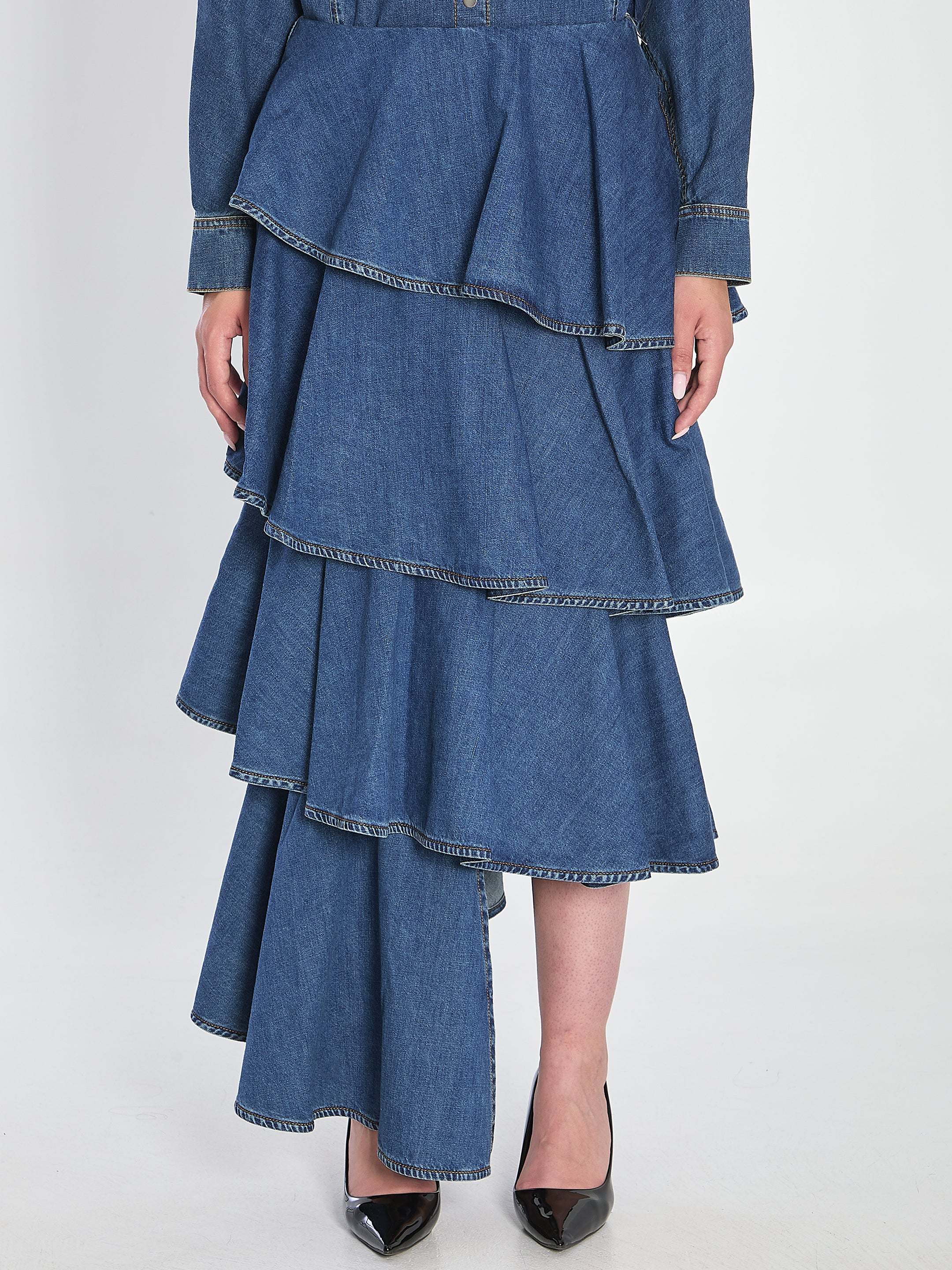 ALAIA 38 spiral maxi skirt in denim