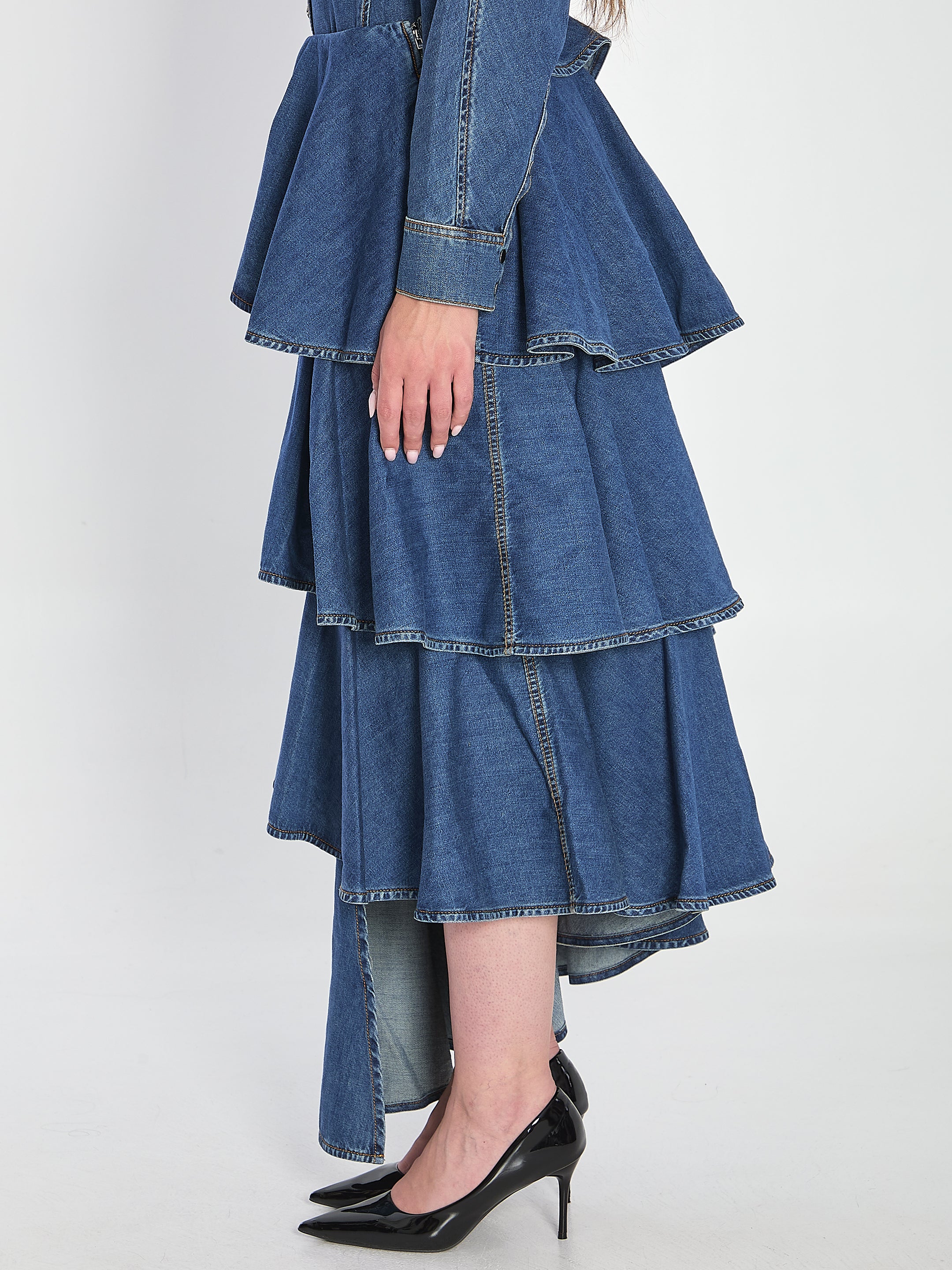 ALAIA 38 spiral maxi skirt in denim