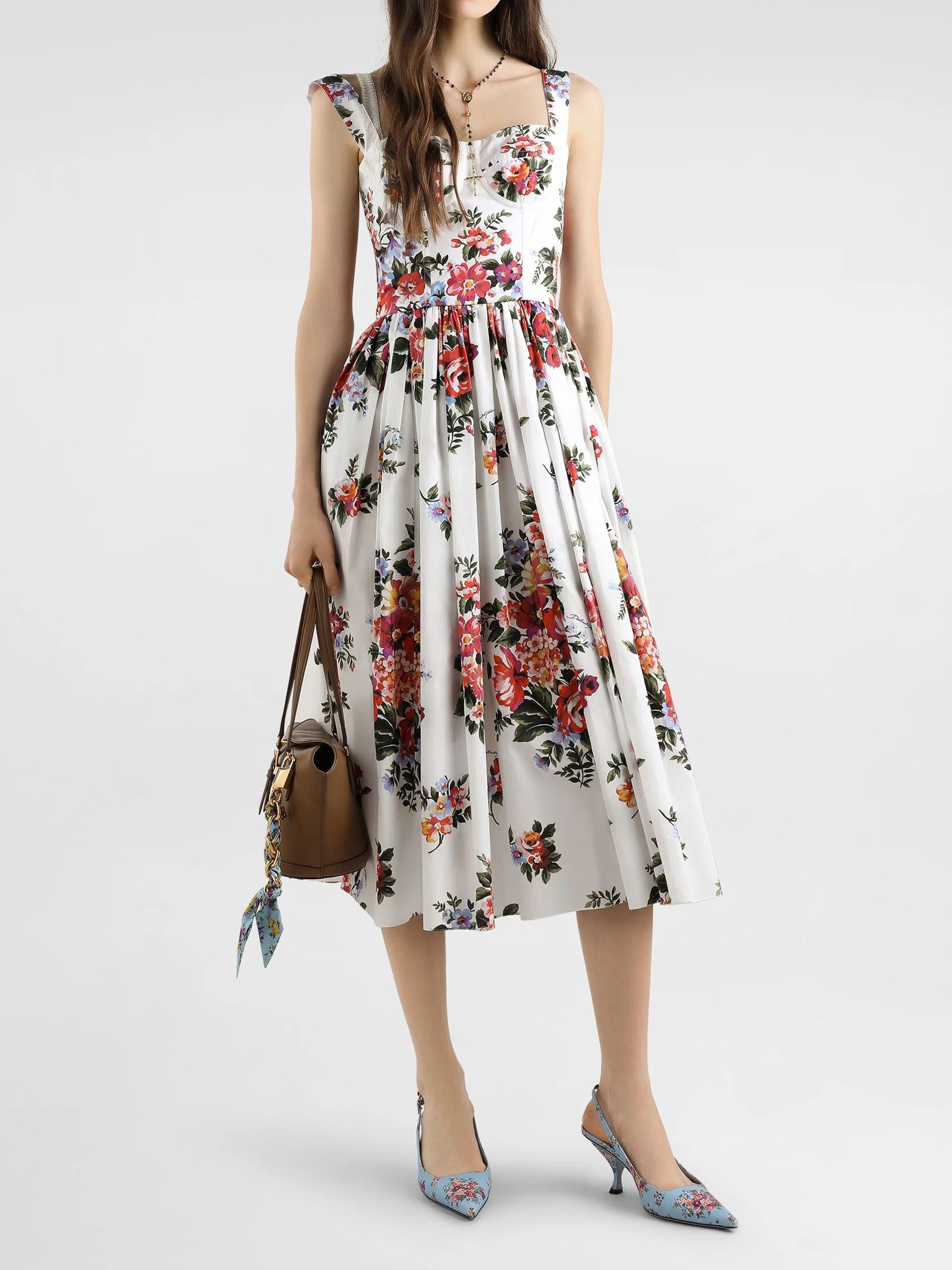 DOLCE&GABBANA 40 floral print bustier midi dress
