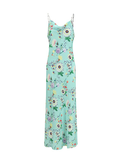 chain-detail floral long dress