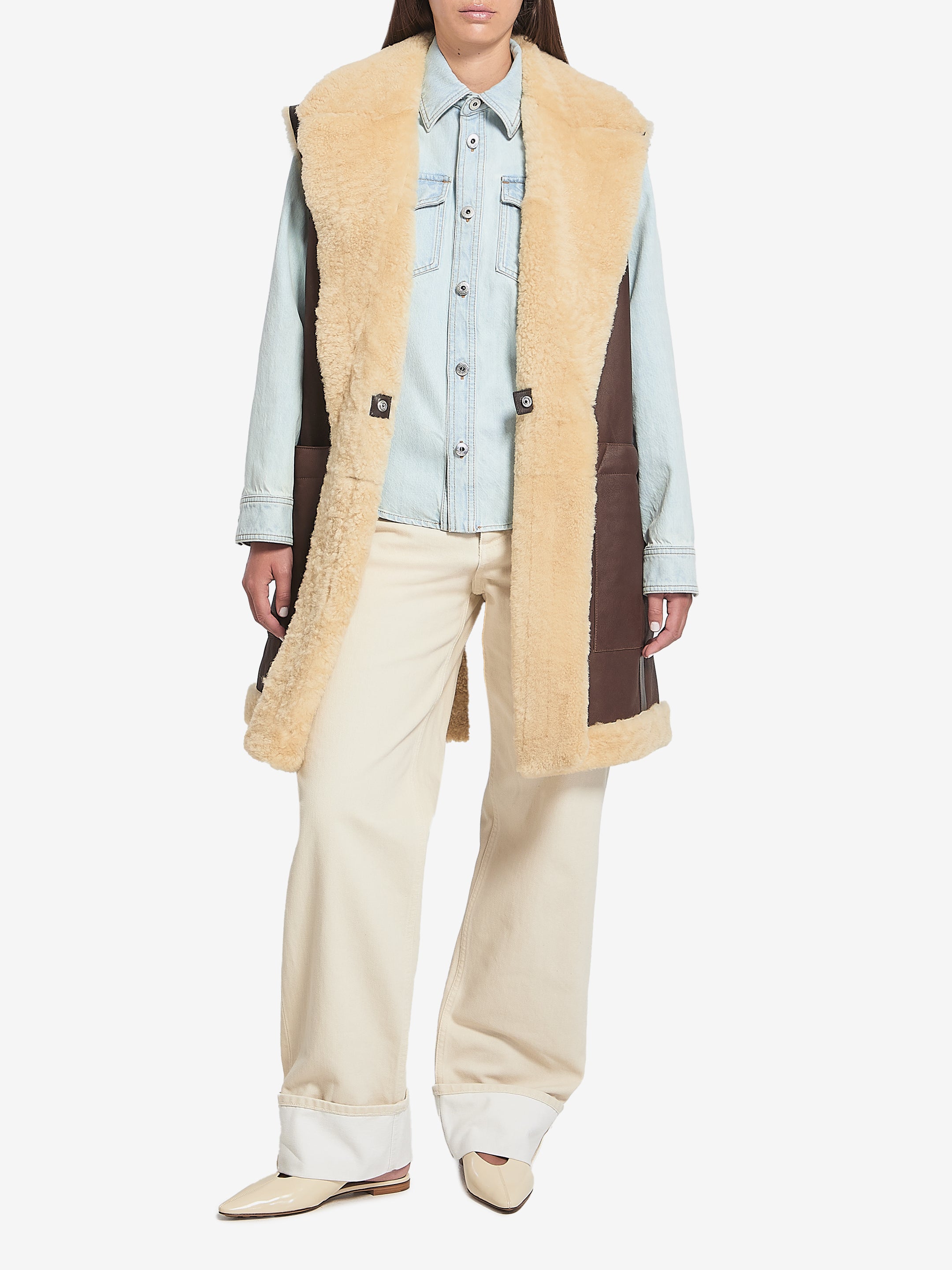 BOTTEGA VENETA 40 shearling long vest