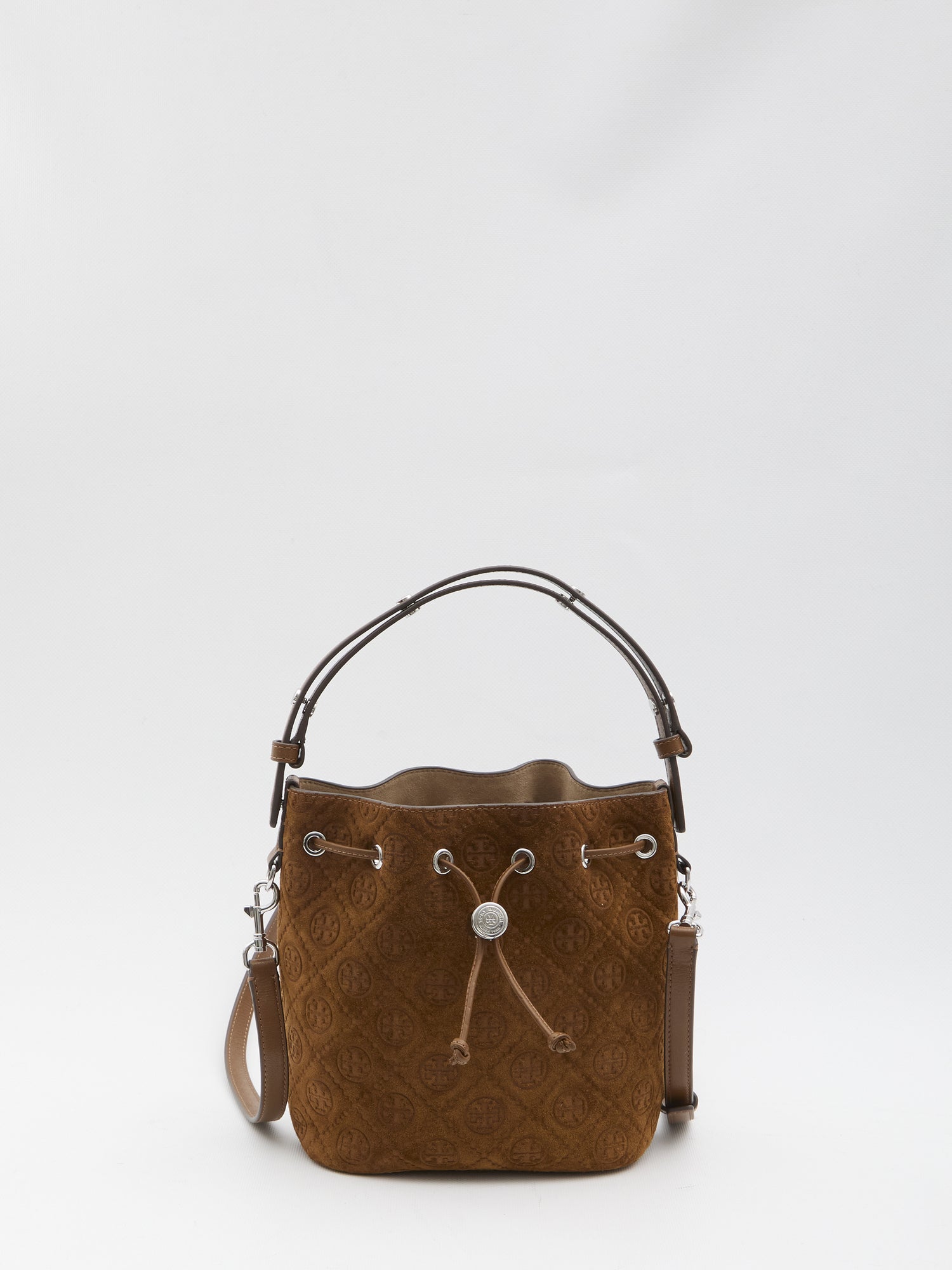 TORY BURCH OS t monogram suede bucket bag