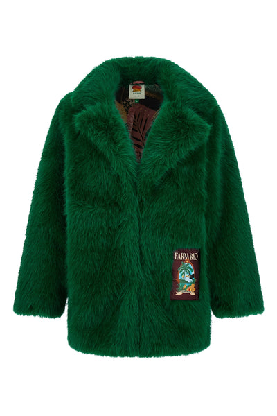 the farm rio faux fur coat defines new volumes through an oversized silhouette a