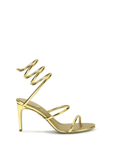 metallic cleo sandals in leather