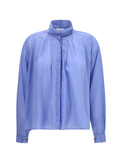 pleated high-neck blouse
