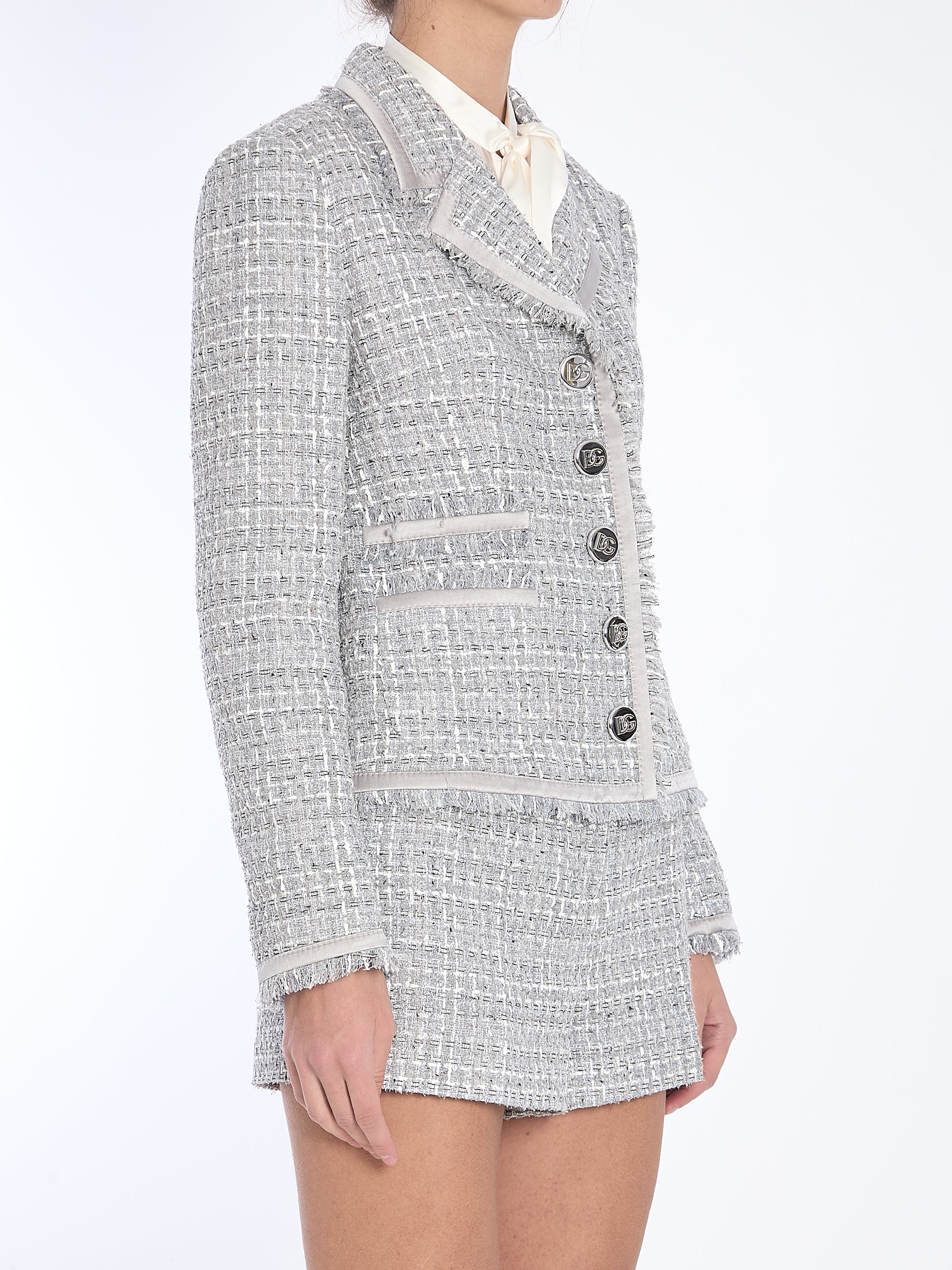 DOLCE&GABBANA 42 jacket in grey lamé bouclé