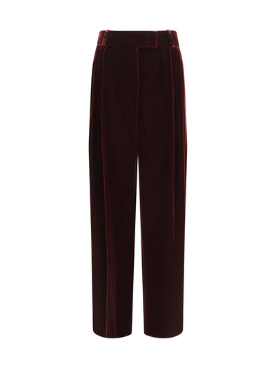 wide leg pants with double pleats in viscose and silk velvet