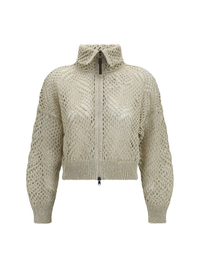 open-knit zip-up cardigan