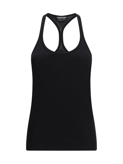silk-blend ribbed jersey tank top