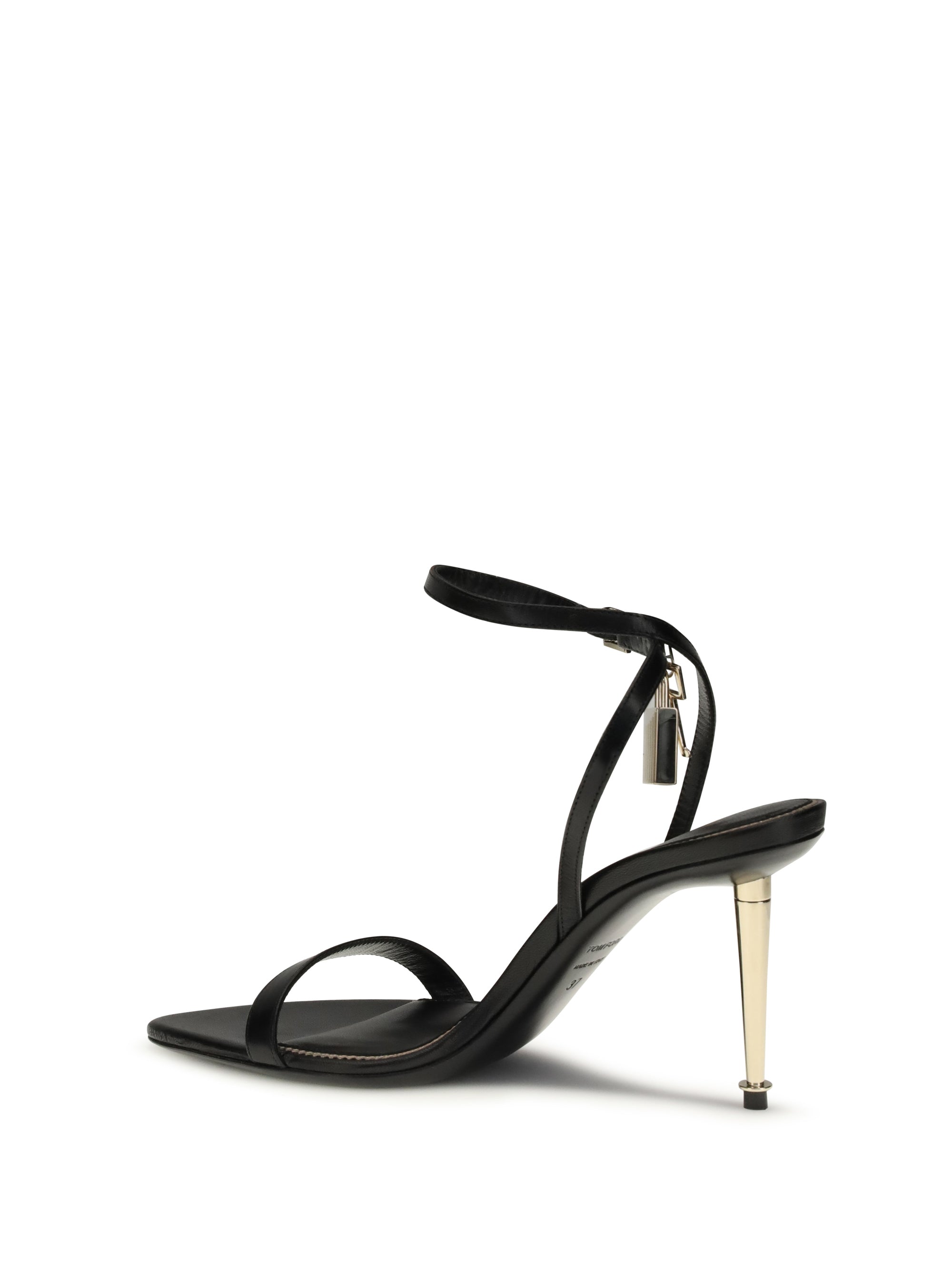 TOM FORD 36 shiny leather padlock pointy naked sandal