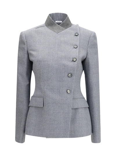 pinstripe wool jacket with crossed lapels