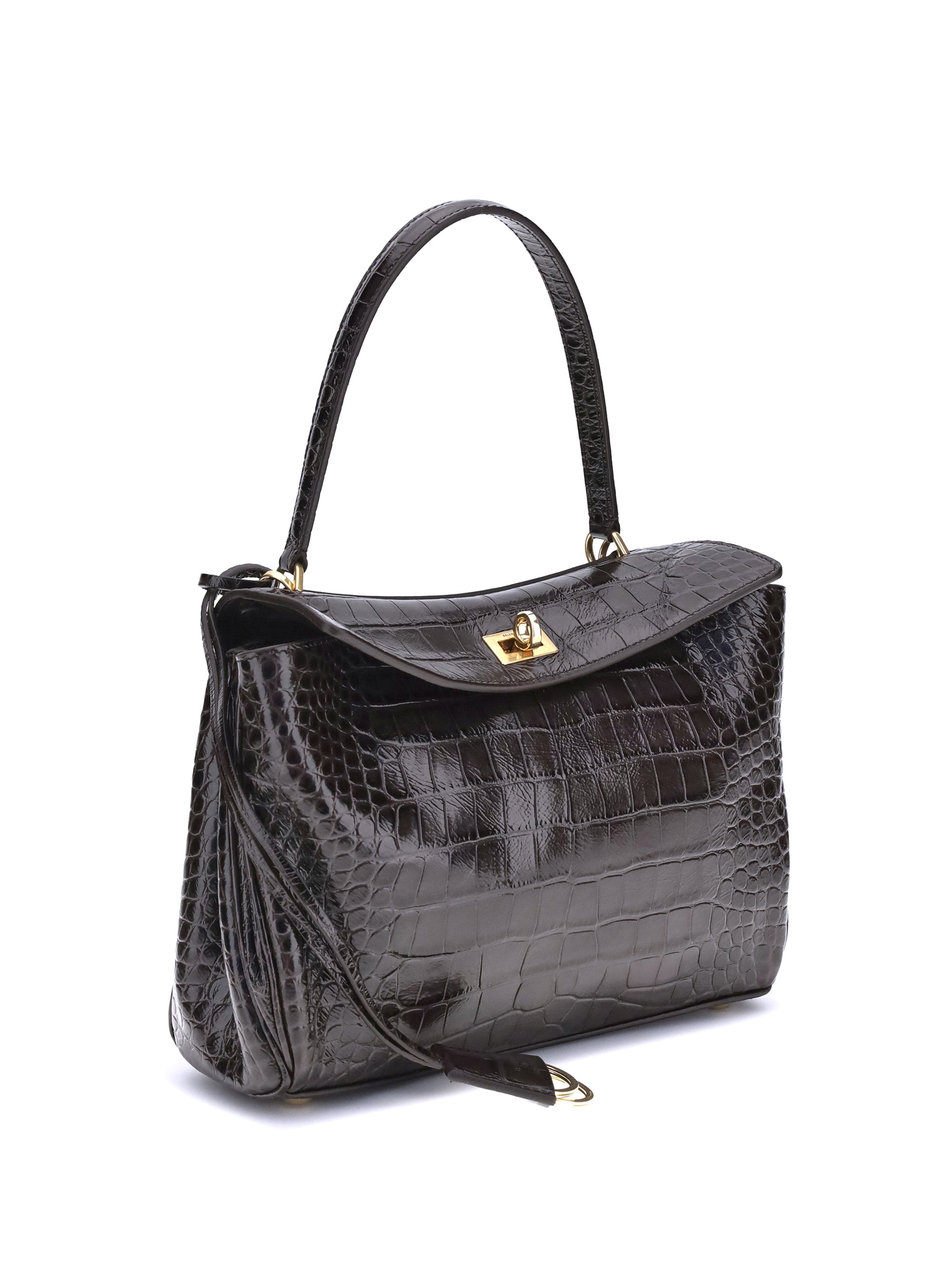 BALENCIAGA OS rodeo shoulder bag in crocodile-print leather