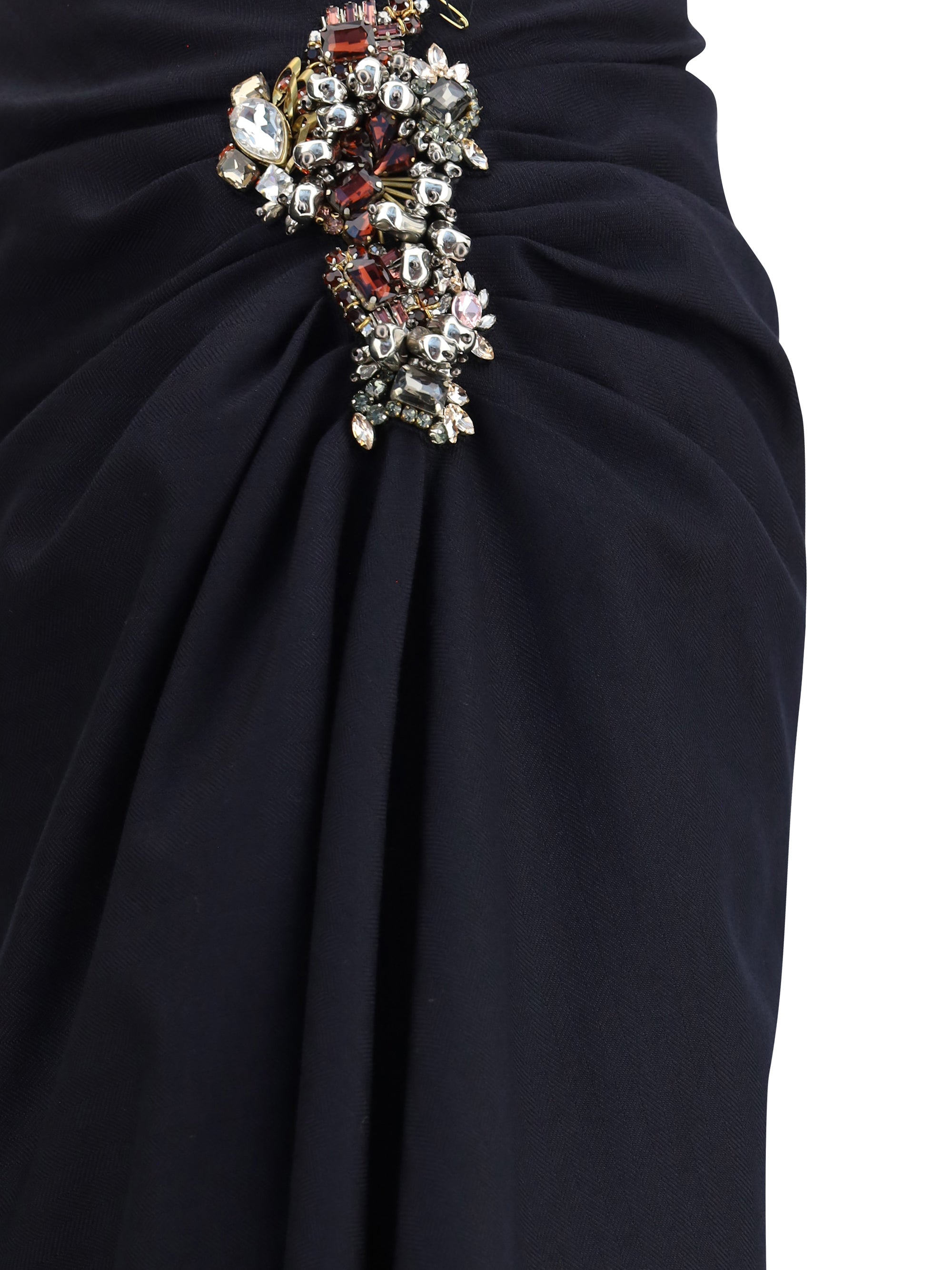 DRIES VAN NOTEN 38 sovora blue midi skirt with lateral jewel embellishment