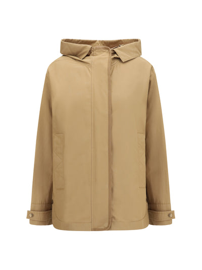 hooded jacket with logo patch