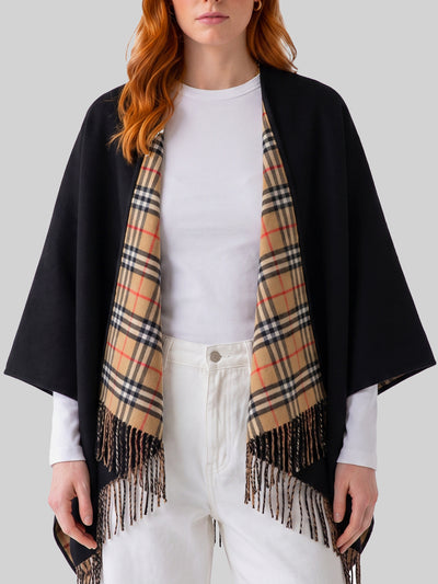 reversible check wool cape
