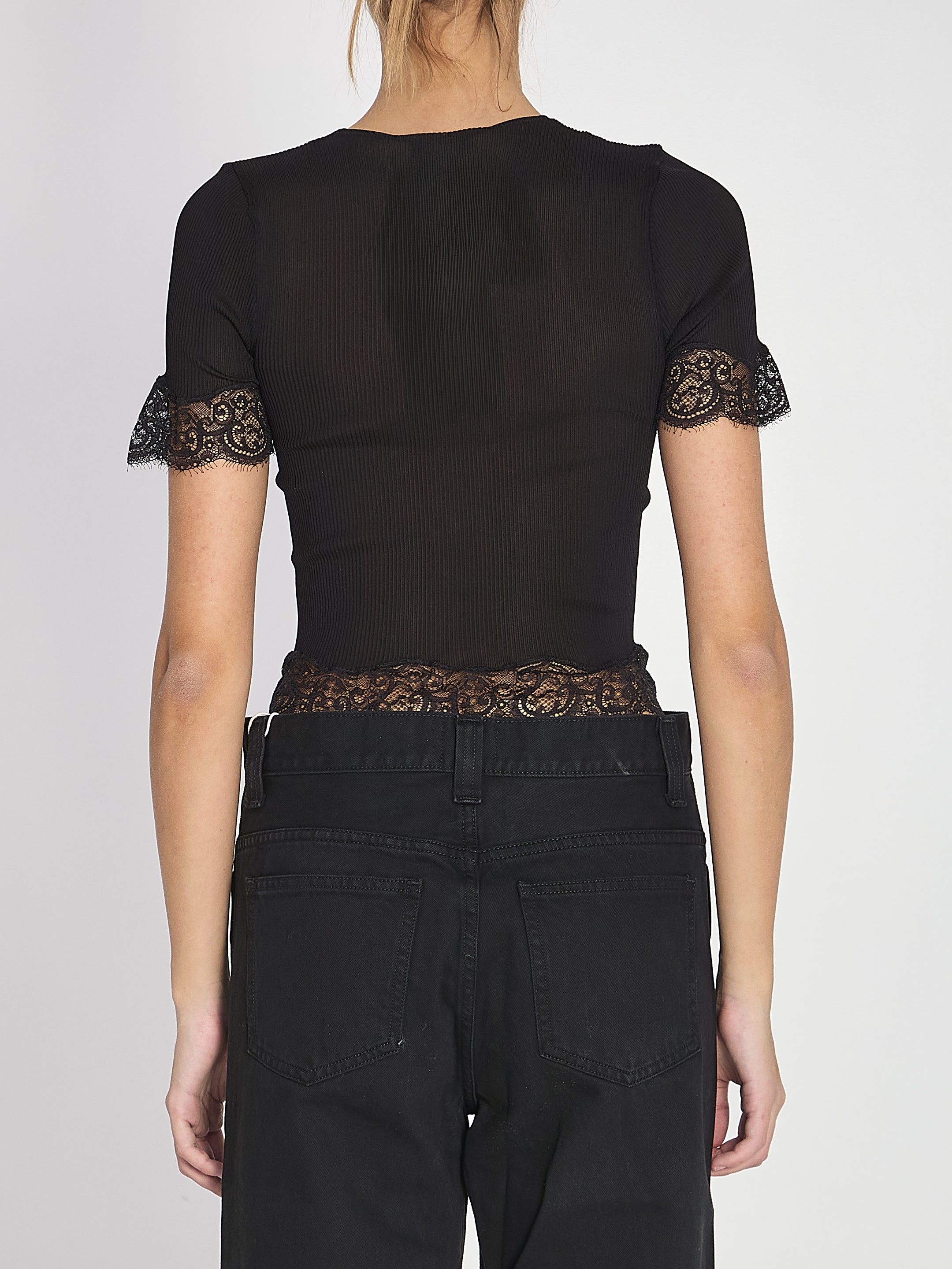 SAINT LAURENT M silk jersey and lace t-shirt