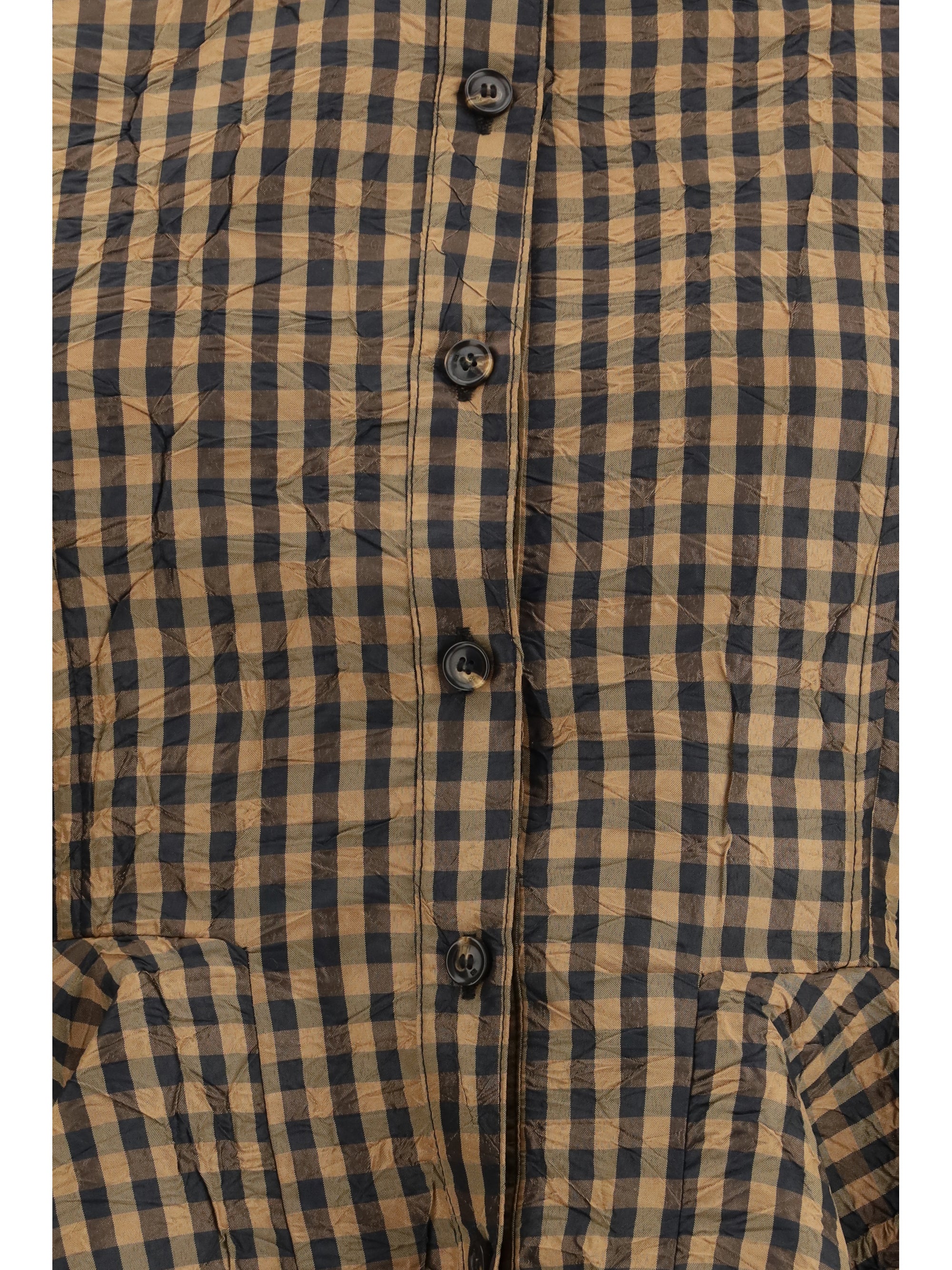 GANNI 36 blouse in crinkled checked taffeta