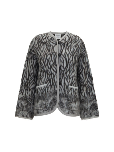 heron feather motif brushed cardigan