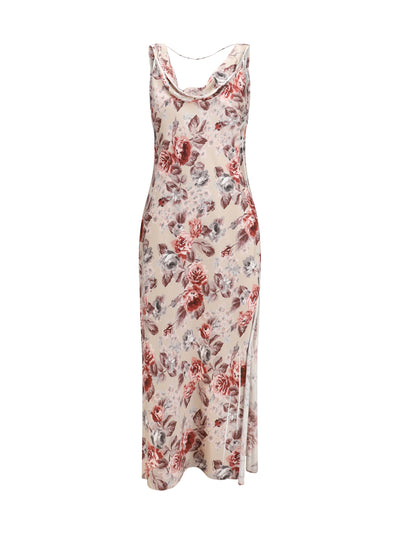 draped floral-print dress
