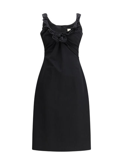 sleeveless dress with a draped neckline