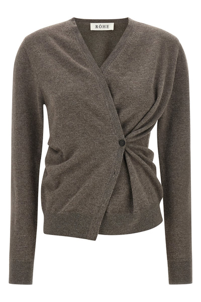 the rohe twisted ballet cardigan redefines knitwear through a precise asymmetric
