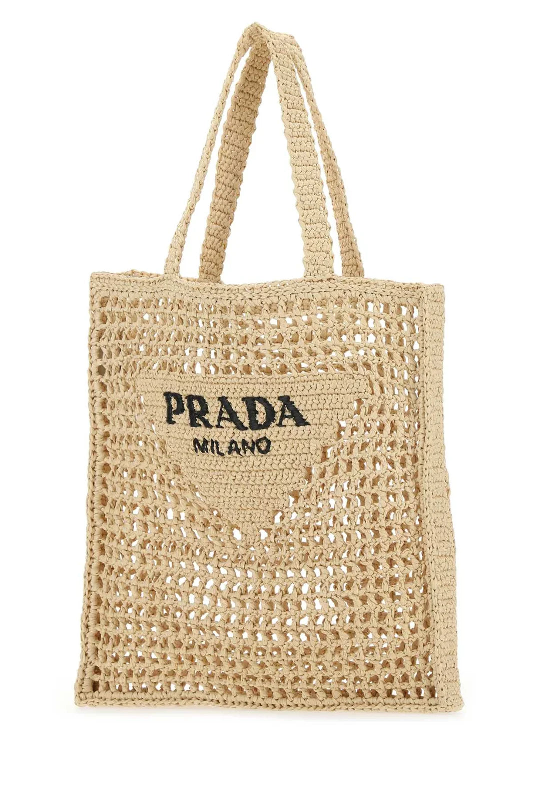 Logo Embroidered Crochet Raffia Tote