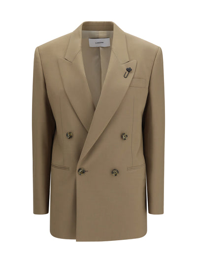 double-breasted stretch wool blend blazer