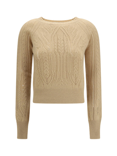 long sleeve cable knit and openwork cashmere sweater