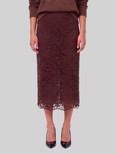 brown lace midi skirt