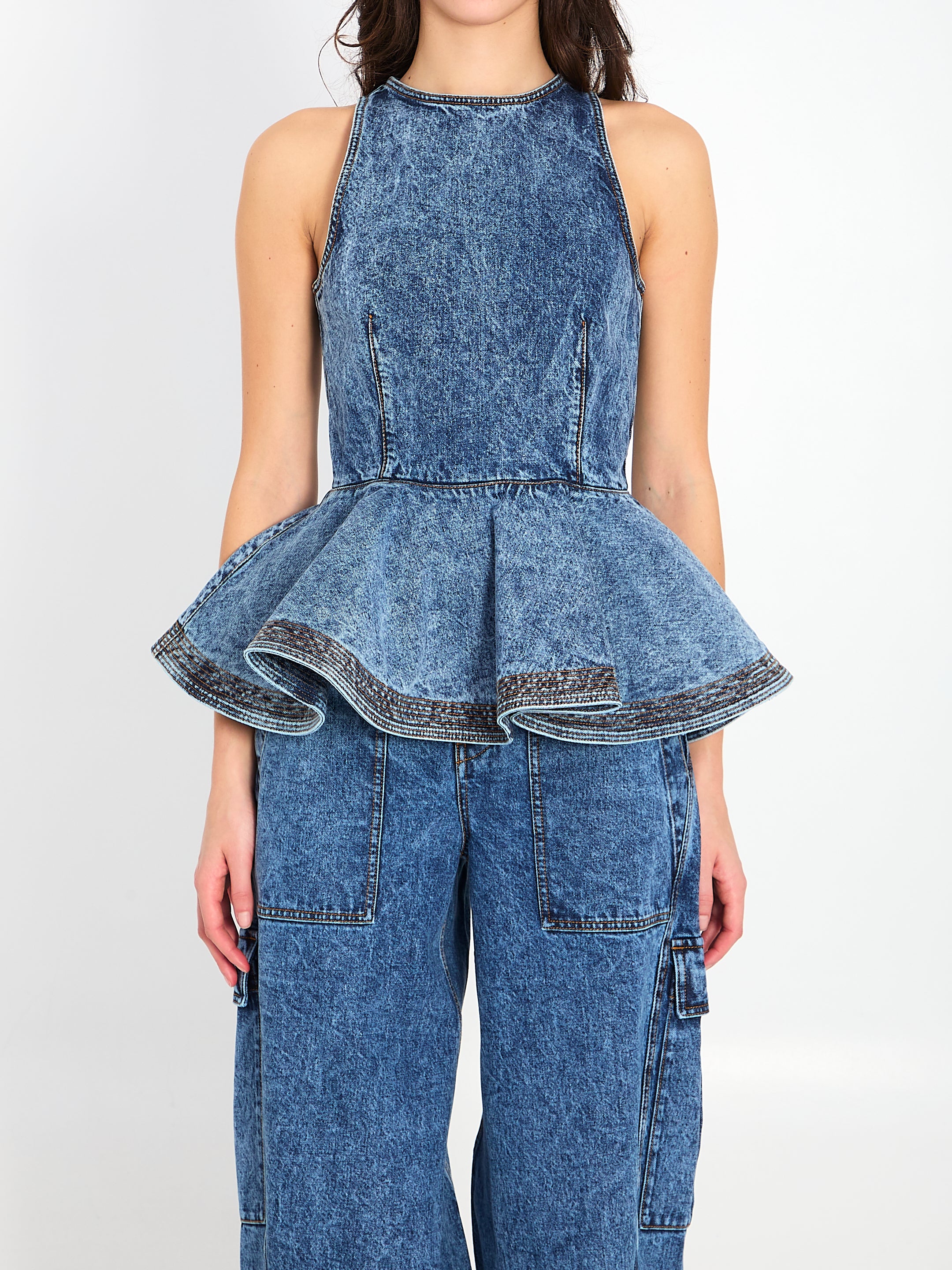 ALAIA 36 denim peplum top