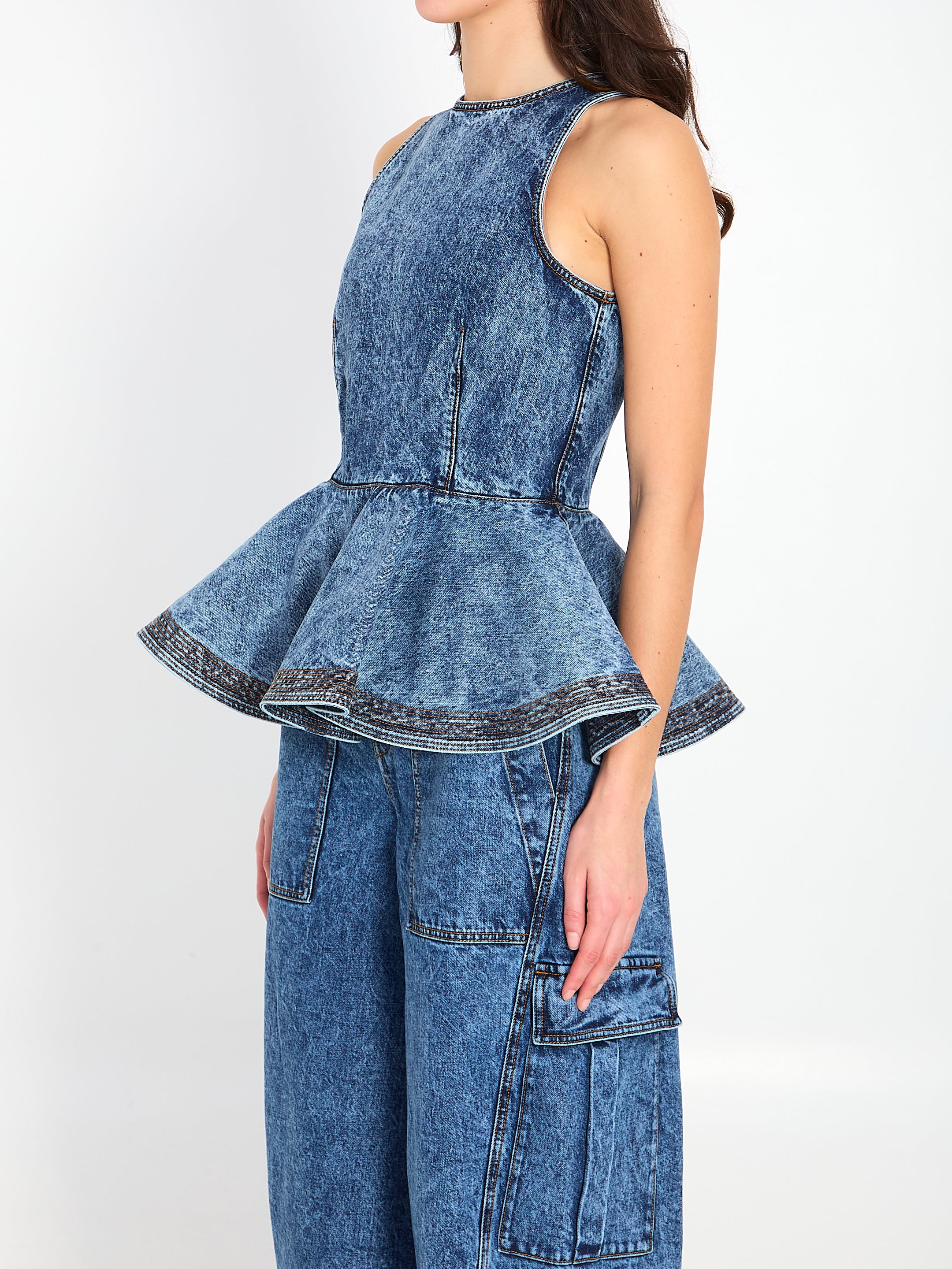 ALAIA 36 denim peplum top