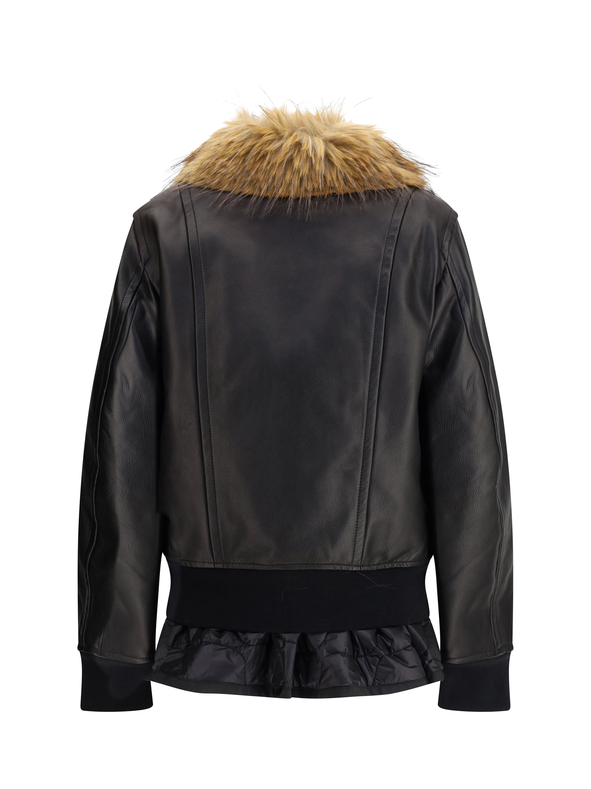 SACAI 3 leather jacket with a plush collar