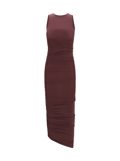 asymmetric semi-sheer midi dress