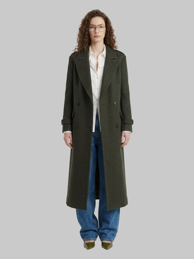 military green double-breasted coat