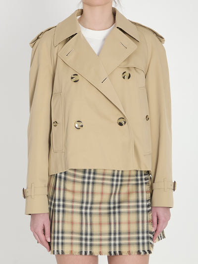 cropped trench jacket in gabardine