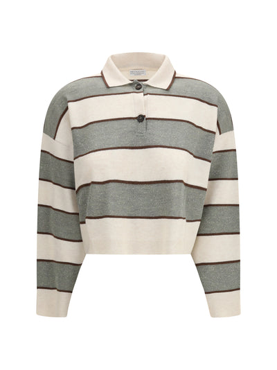 polo crop in sparkling stripes knit