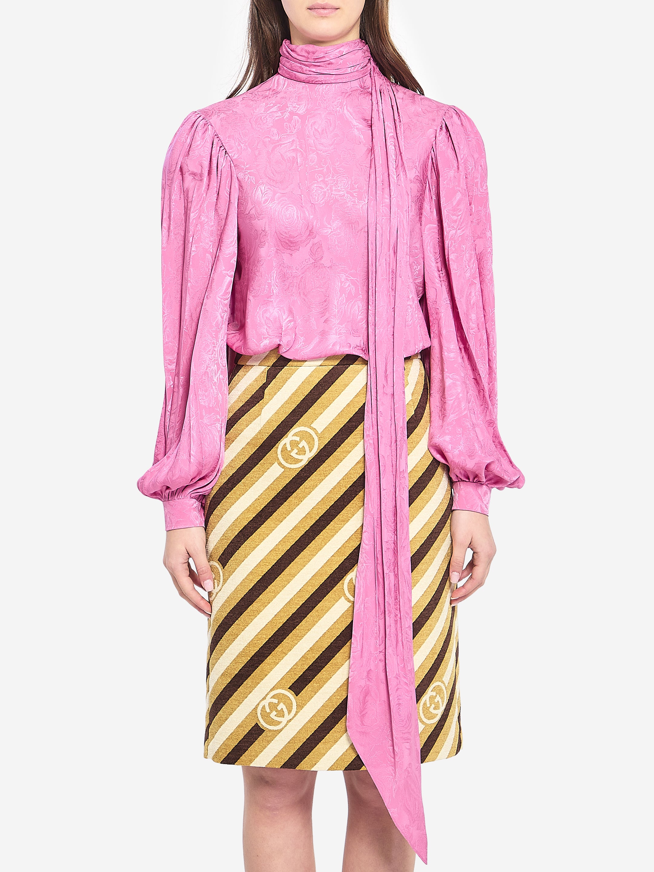 GUCCI 40 silk twill shirt with ribbon