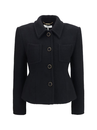 cropped single-breasted blazer with fabric buttons