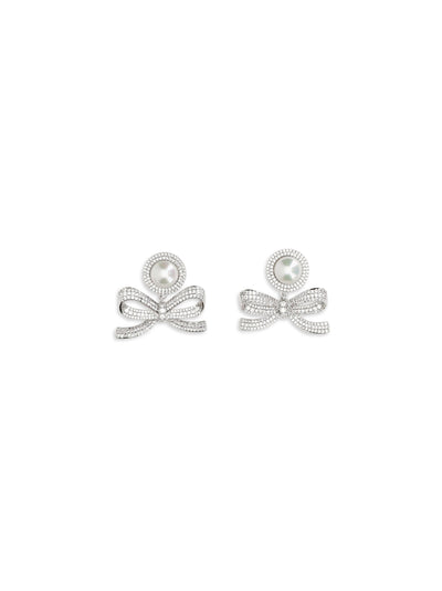 pearl bow drop earrings
