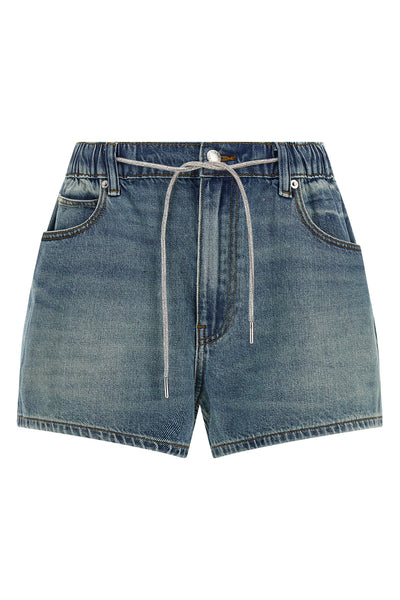 marathon shorts in stone-washed cotton denim