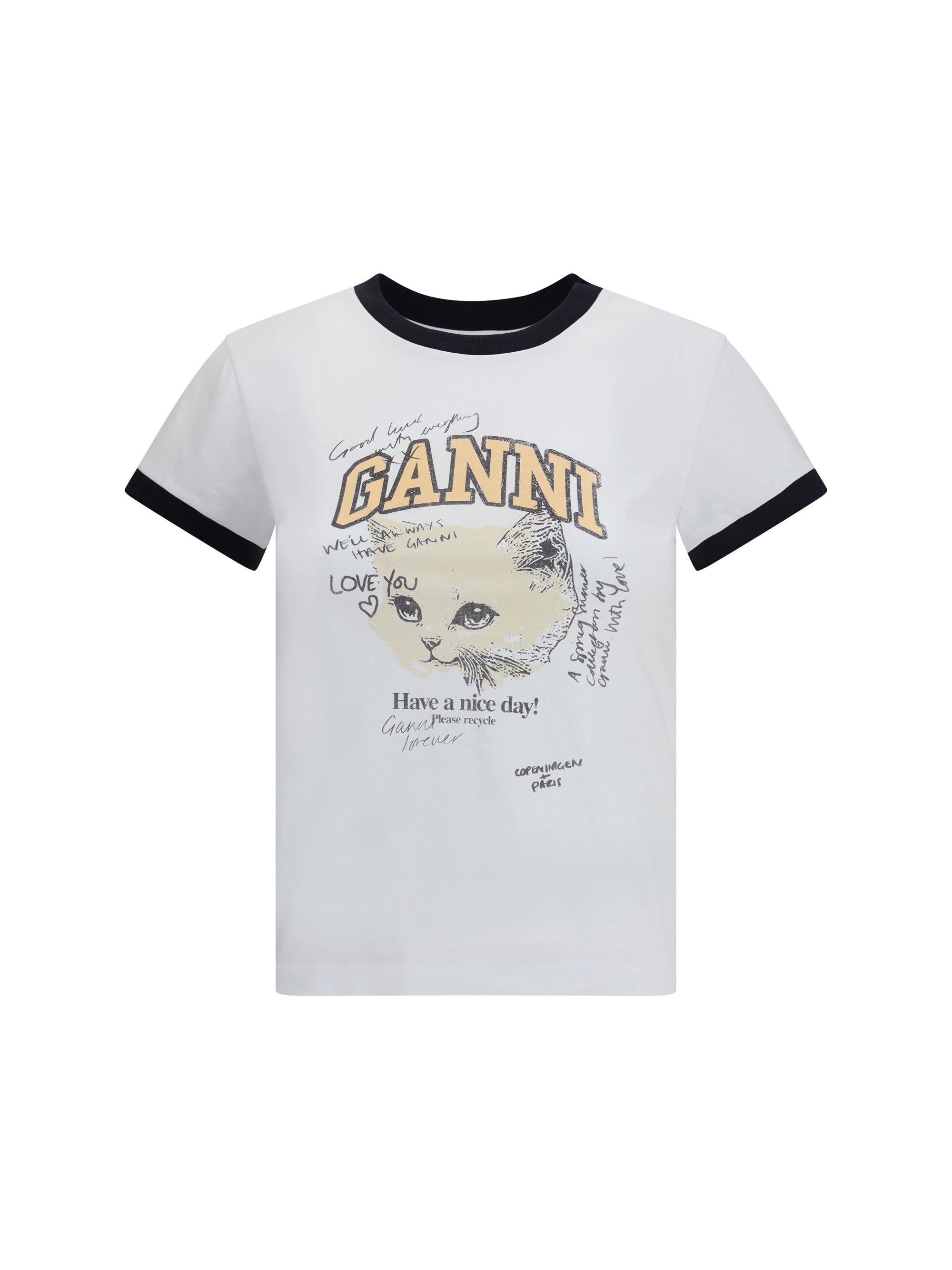GANNI XS kitten print t-shirt