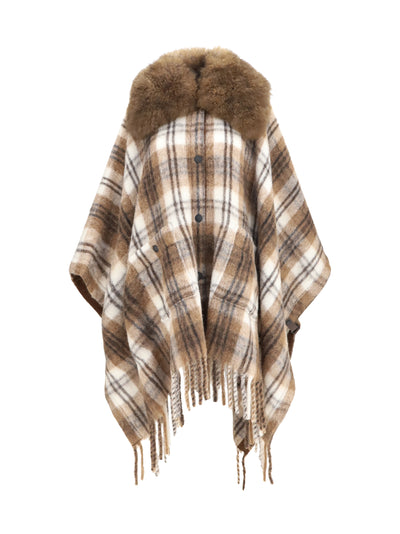 wool-blend cape with shearling collar