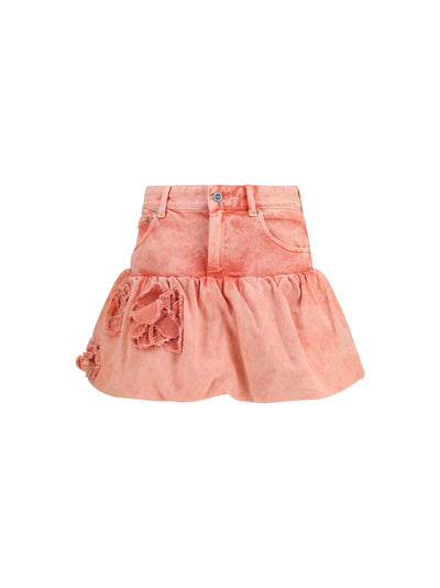 mini bubble skirt in denim with appliqué roses