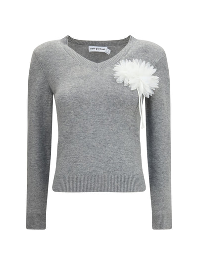 wool and cashmere blend jumper with floral corsage