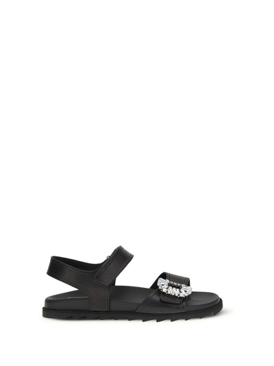 leather sandals with crystal buckle