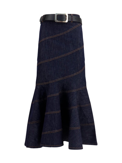 denim midi skirt with belt