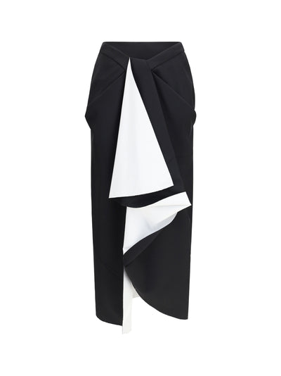 draped midi skirt in double-faced wool and mohair