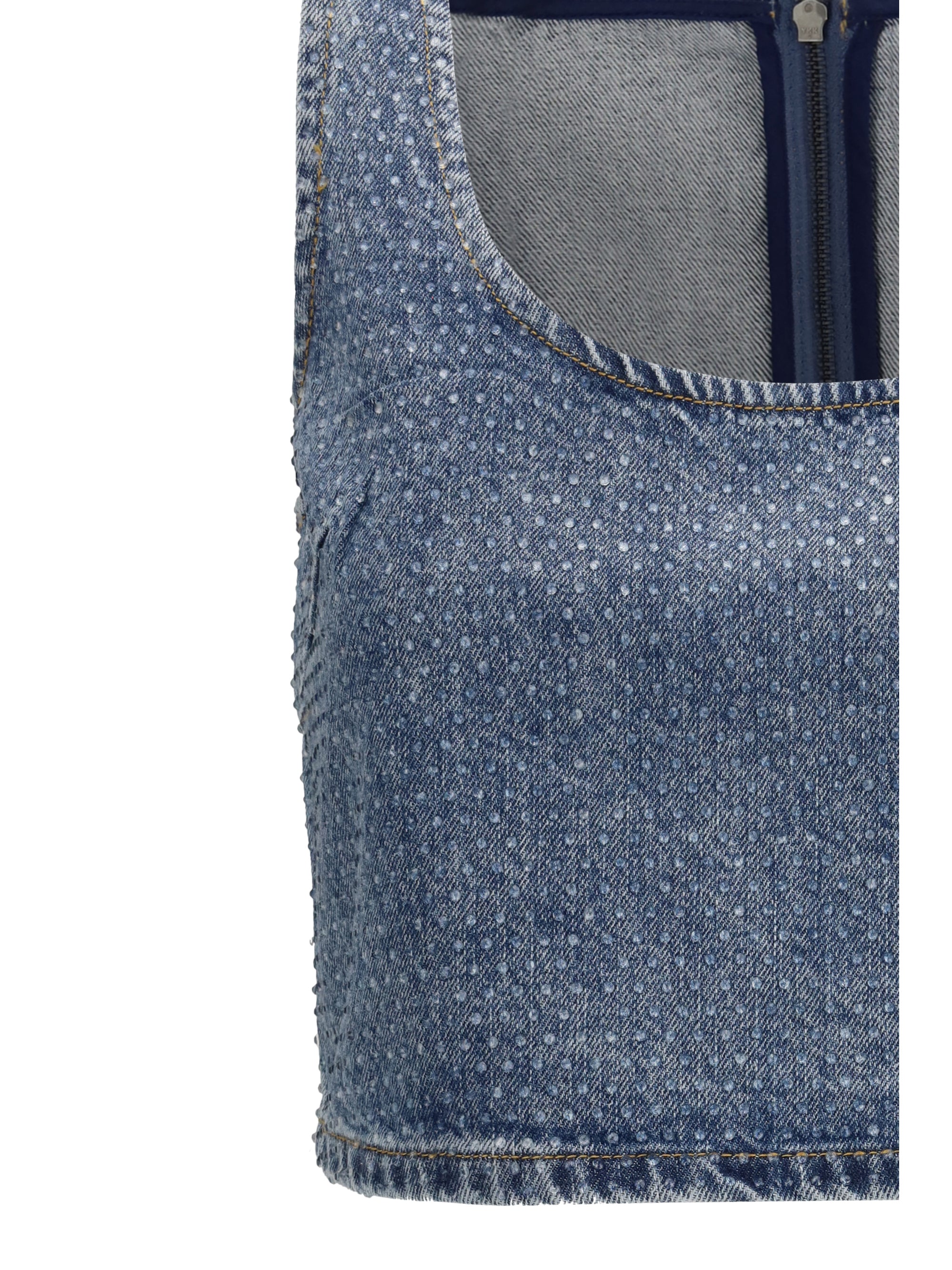 SELF-PORTRAIT 6 rhinestone denim crop top