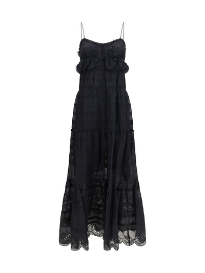 paule long ruffled dress